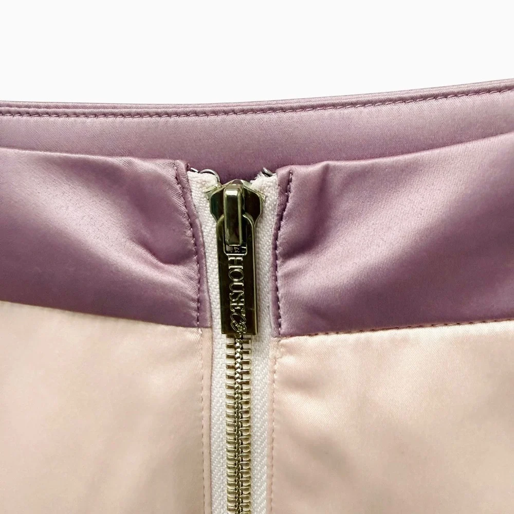 House of‎ CB Tacia Pink Satin Cropped Bomber Jacket and Mini Skirt Set XS